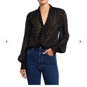 NWT Paige Cleobelle V-Neck Metallic Clip Dot Blouse